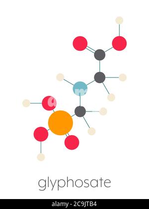 Molécule d'herbicide au glyphosate. Les cultures résistantes au glyphosate (organismes génétiquement modifiés, OGM) ont été produites par le génie génétique. Stylisé Banque D'Images