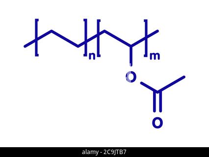 Copolymère éthylène-acétate de vinyle (EVA), structure chimique. Formule squelettique bleue sur fond blanc. Banque D'Images