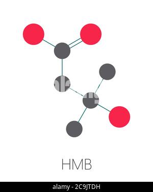 Molécule de métabolite de la leucine de l'acide bêta-hydroxy-bêta-méthylbutyrique (HMB). Utilisé comme supplément, peut augmenter la force et la masse musculaire. Squelette stylisé f Banque D'Images