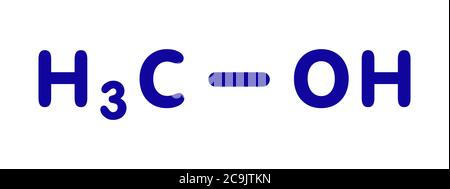 Molécule de méthanol (alcool méthylique, MeOH). Très toxique. Formule squelettique bleue sur fond blanc. Banque D'Images