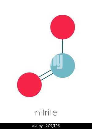 Anion nitrite (NO2-). Les sels de nitrite sont utilisés dans le traitement de la viande de formule squelettique stylisée (structure chimique). Les atomes sont représentés sous forme de code couleur circ Banque D'Images