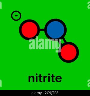 Anion nitrite (NO2-). Les sels de nitrite sont utilisés dans le traitement de la viande de formule squelettique stylisée (structure chimique). Les atomes sont représentés sous forme de code couleur circ Banque D'Images