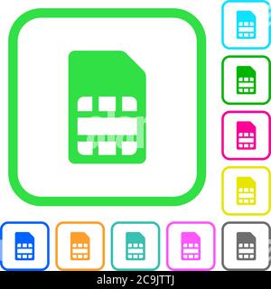 Carte SIM icônes plates aux couleurs vives sur fond blanc, avec bordures incurvées Illustration de Vecteur