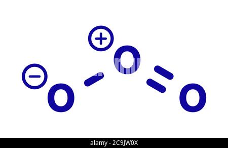 Molécule d'ozone (trioxygène, O3), structure chimique. Formule squelettique bleue sur fond blanc. Banque D'Images