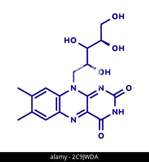 Molécule de vitamine B2 (riboflavine). Formule squelettique bleue sur fond blanc. Banque D'Images