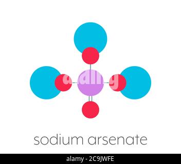 Sel d'arséniate de sodium, structure chimique. Formule squelettique stylisée (structure chimique) : les atomes sont représentés par des cercles de couleur reliés par un bon fin Banque D'Images