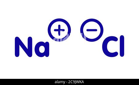 Chlorure de sodium (sel de table), structure chimique. Formule squelettique bleue sur fond blanc. Banque D'Images