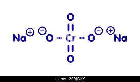 Chromate de sodium, structure chimique. Formule squelettique bleue sur fond blanc. Banque D'Images