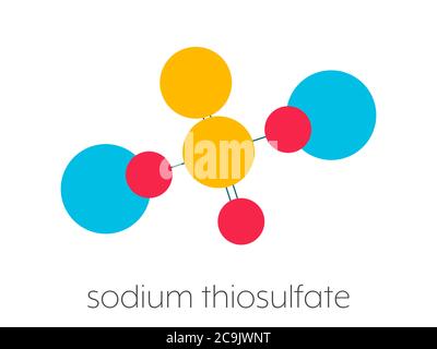 Sel de thiosulfate de sodium (hyposulfite), structure chimique. Formule squelettique stylisée (structure chimique) : les atomes sont représentés par des cercles de couleur conn Banque D'Images