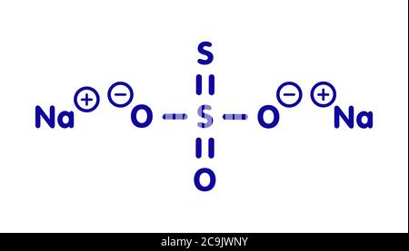 Sel de thiosulfate de sodium (hyposulfite), structure chimique. Formule squelettique bleue sur fond blanc. Banque D'Images