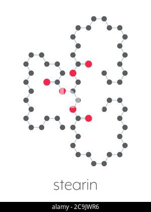 Molécule de gras saturés de stéarine : triglycéride composé de glycérol et de 3 acides gras saturés (acide stéarique). Formule squelette stylisée (strau chimique Banque D'Images