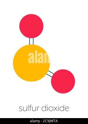 Molécule de conservateur alimentaire de dioxyde de soufre (E220). Également utilisé dans la vinification et responsable des sulfites dans le vin. Formule squelette stylisée (produit chimique Banque D'Images