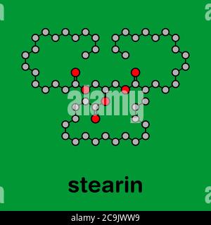 Molécule de gras saturés de stéarine : triglycéride composé de glycérol et de 3 acides gras saturés (acide stéarique). Formule squelette stylisée (strau chimique Banque D'Images