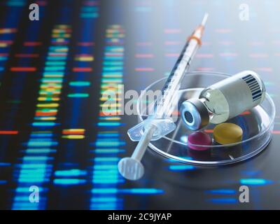 Médecine génétique, image conceptuelle. Les médicaments génétiques sont conçus pour un individu utilisant leurs informations génétiques. Banque D'Images