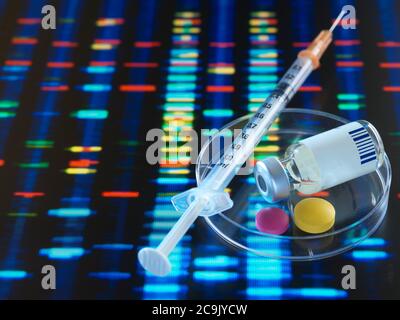 Médecine génétique, image conceptuelle. Les médicaments génétiques sont conçus pour un individu utilisant leurs informations génétiques. Banque D'Images