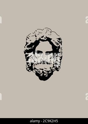 Portrait moderne et minimaliste Zeus Vector Art. Dessin d'ombre de Dieu grec Illustration de Vecteur