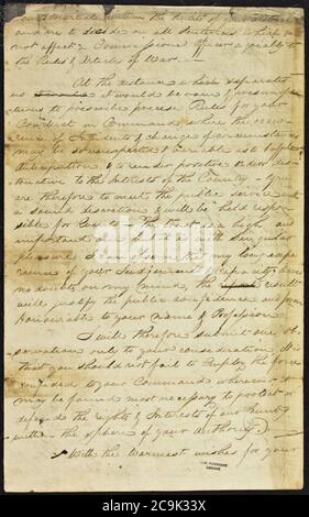 Lettre de James Wilkinson à Thomas H. Cushing, 1806 Banque D'Images