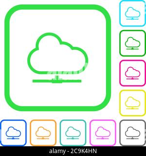 Réseau Cloud icônes plates aux couleurs vives dans les bordures courbes sur fond blanc Illustration de Vecteur
