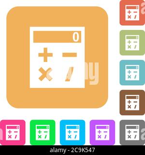 Calculatrice de poche icônes plates sur fond carré arrondi de couleur vive. Illustration de Vecteur