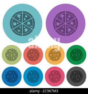 Icônes de pizza icônes plates plus sombres sur fond rond de couleur Illustration de Vecteur