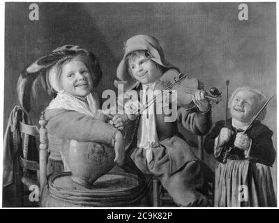 Jan Miense Molenaer - trois enfants jouant de la musique. Banque D'Images