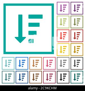 Icônes de couleur plate en mode liste ordonnée décroissant avec cadres de quadrant sur fond blanc Illustration de Vecteur