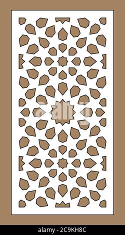 Mur décoratif arabe islamique, écran, motif panneau avec étoiles. Kit de modèle vectoriel. Jeu de panneaux vectoriels décoratifs pour la découpe au laser. Modèle pour Illustration de Vecteur