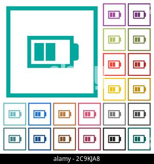 Demi-batterie avec deux unités de charge icônes de couleur plate avec cadres quadrants sur fond blanc Illustration de Vecteur