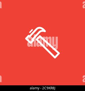Icône Rouge De La Ligne De Marteau Sur Fond Blanc. Illustration Vectorielle De Style Plat Rouge Banque D'Images