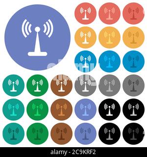 Réseau WLAN icônes plates multicolores sur arrière-plans ronds. Inclus des variations d'icônes blanches, claires et sombres pour les effets de survol et d'état actif, et bo Illustration de Vecteur