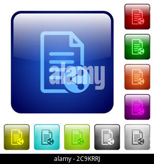 Partager les icônes de document avec un jeu de boutons brillants de couleur carrée arrondie Illustration de Vecteur