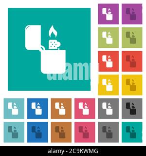 Icônes plates multicolores plus claires sur des fonds carrés simples. Inclut des variantes d'icône blanche et foncée pour les effets de survol ou actifs. Illustration de Vecteur
