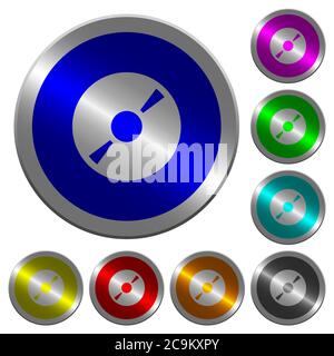 Icônes de DVD sur boutons ronds lumineux en acier de couleur semblable à une pièce Illustration de Vecteur