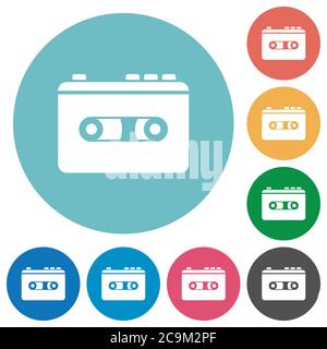 Vintage rétro walkman plate icônes blanches sur fond rond de couleur Illustration de Vecteur