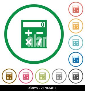 Calculatrice de poche icônes de couleur plate dans des contours ronds sur fond blanc Illustration de Vecteur