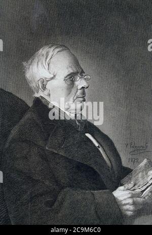 HARTZENB.S. , JUAN EUGENIO. POETA DRAMATICO ESPAÑOL . 1806 - 1880. GRABADO RETRATO DE LA COLECCION ' VARONES ILUSTRES ' 1873. CALCOGRAFIA NACIONAL . MADRID. Banque D'Images