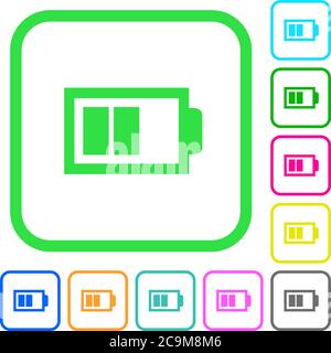 Demi-batterie avec deux unités de charge icônes plates aux couleurs vives dans des bordures incurvées sur fond blanc Illustration de Vecteur