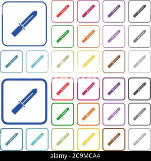 Icônes plates de couleur de couteau dans les cadres carrés arrondis. Versions minces et épaisses incluses. Illustration de Vecteur