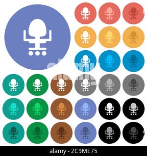 Chaise de bureau multi-couleurs icônes plates sur fond rond. Inclus des variations d'icônes blanches, claires et sombres pour les effets de survol et d'état actif, et bo Illustration de Vecteur