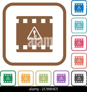 Avertissement de film icônes simples en couleur cadres carrés arrondis sur fond blanc Illustration de Vecteur