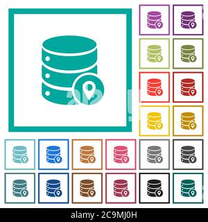 Emplacement de la base de données icônes de couleur plate avec cadres quadrants sur fond blanc Illustration de Vecteur