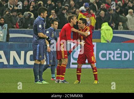 Olivier Giroud , Mathieu Valbuena , Monreal et Xavi Hernandez pendant la qualification coupe du monde 2014 France - Espagne 2013,le 26 2013 mars à Stade de France, France- photo Laurent Lairys / DPPI Banque D'Images