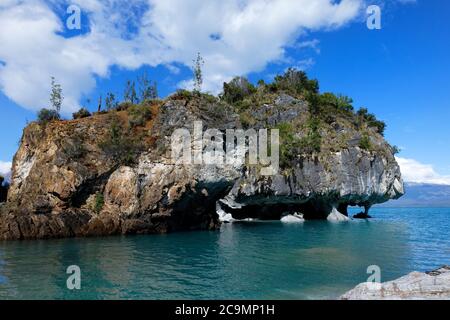 Sanctuaire des grottes de marbre, Cathédrale de marbre sur le lac General Carrera, Puerto Rio Tranquilo, région d'Aysen, Patagonie, Chili Banque D'Images