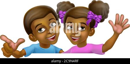 Affiche pour enfants Black Girl and Boy Cartoon Illustration de Vecteur