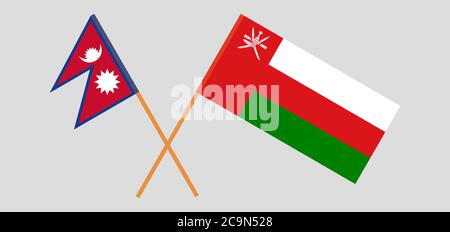 Drapeaux croisés d'Oman et du Népal. Couleurs officielles. Proportion correcte. Illustration vectorielle Illustration de Vecteur