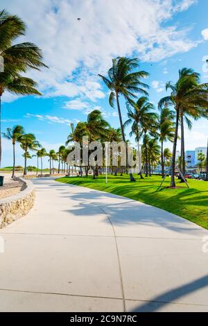 Promenade dans le magnifique parc Lummus de South Beach. Miami Beach, États-Unis Banque D'Images