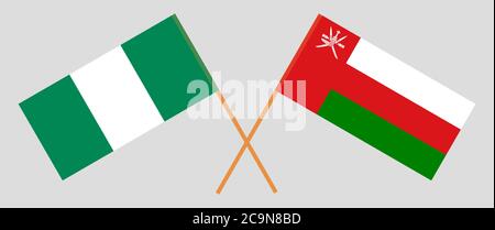 Drapeaux croisés d'Oman et du Nigeria. Couleurs officielles. Proportion correcte. Illustration vectorielle Illustration de Vecteur