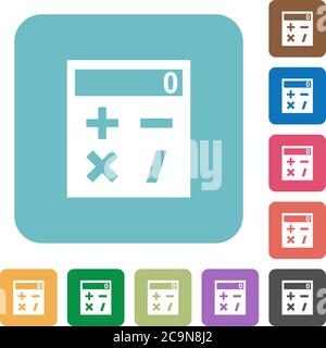 Calculatrice de poche icônes plates blanches sur arrière-plans carrés de couleur arrondie Illustration de Vecteur