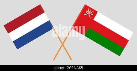 Drapeaux croisés d'Oman et des pays-Bas. Couleurs officielles. Proportion correcte. Illustration vectorielle Illustration de Vecteur