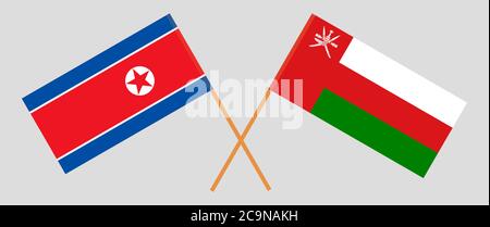 Drapeaux croisés de l'Oman et de la Corée du Nord. Couleurs officielles. Proportion correcte. Illustration vectorielle Illustration de Vecteur
